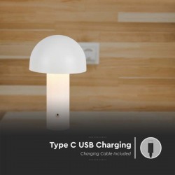 Veioza LED 3W 250mm dimabila cu touch si baterie reincarcabila cablu port USB 3in1 corp alb IP20