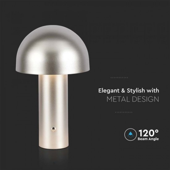 Veioza LED 3W 250mm dimabila cu touch si baterie reincarcabila cablu port USB 3in1 champagne IP20