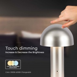Veioza LED 3W 250mm dimabila cu touch si baterie reincarcabila cablu port USB 3in1 champagne IP20