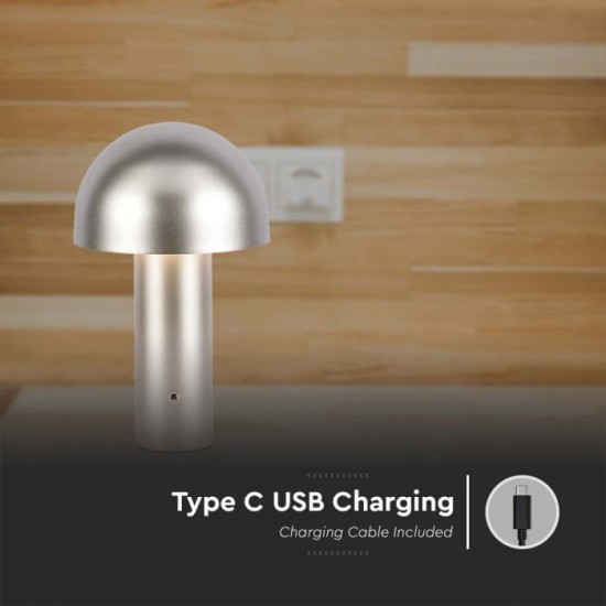 Veioza LED 3W 250mm dimabila cu touch si baterie reincarcabila cablu port USB 3in1 champagne IP20