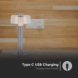 Veioza LED 1W dimabila cu touch si baterie reincarcabila cablu port USB corp gri 300mm lumina calda IP20
