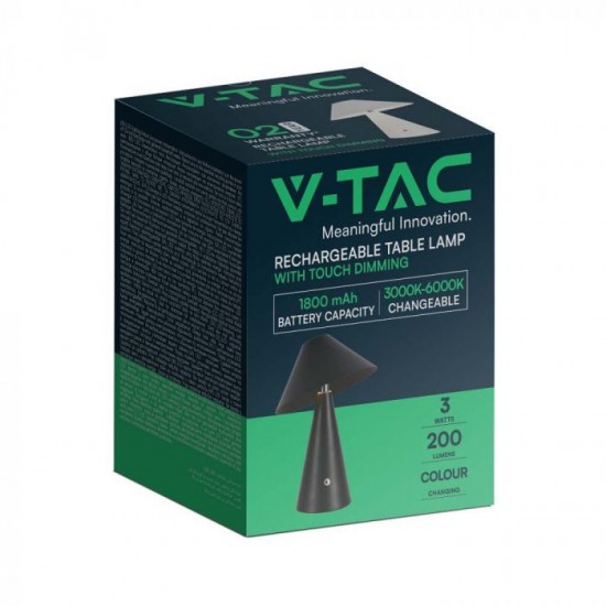 Veioza LED 3W 240mm dimabila cu touch si baterie reincarcabila cablu port USB 3in1 corp negru IP20