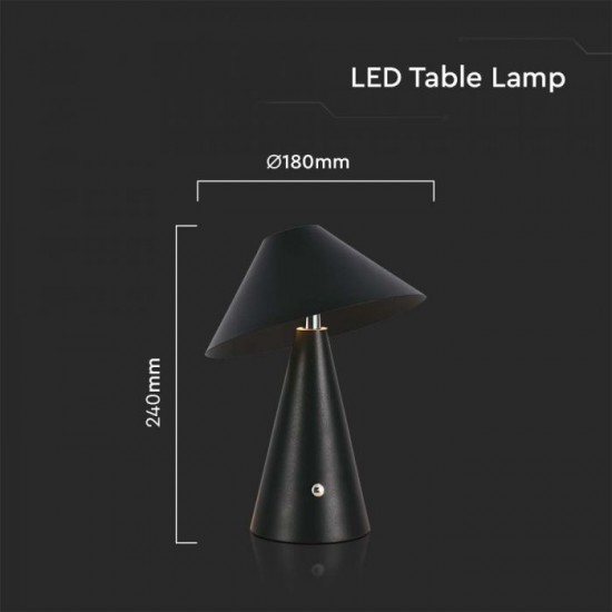 Veioza LED 3W 240mm dimabila cu touch si baterie reincarcabila cablu port USB 3in1 corp negru IP20
