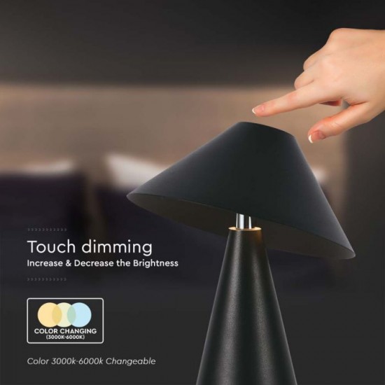 Veioza LED 3W 240mm dimabila cu touch si baterie reincarcabila cablu port USB 3in1 corp negru IP20