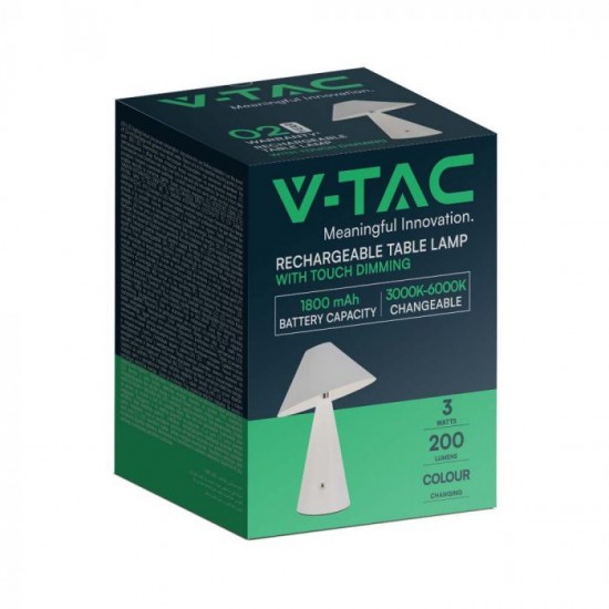 Veioza LED 3W 240mm dimabila cu touch si baterie reincarcabila cablu port USB 3in1 corp alb IP20