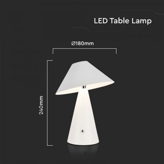 Veioza LED 3W 240mm dimabila cu touch si baterie reincarcabila cablu port USB 3in1 corp alb IP20