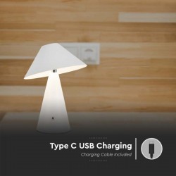 Veioza LED 3W 240mm dimabila cu touch si baterie reincarcabila cablu port USB 3in1 corp alb IP20