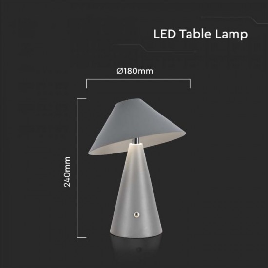 Veioza LED 3W 240mm dimabila cu touch si baterie reincarcabila cablu port USB 3in1 corp gri IP20