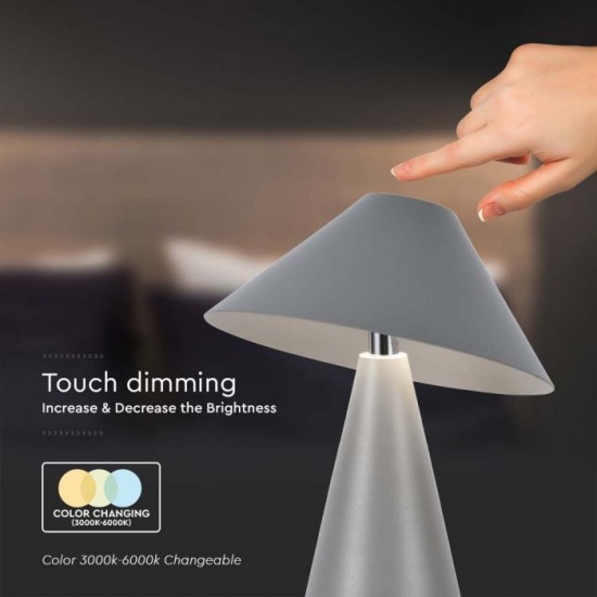 Veioza LED 3W 240mm dimabila cu touch si baterie reincarcabila cablu port USB 3in1 corp gri IP20