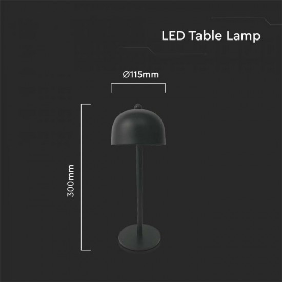 Veioza LED 3W 300mm dimabila cu touch si baterie reincarcabila cablu port USB 3in1 corp negru IP20