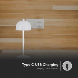Veioza LED 3W 300mm dimabila cu touch si baterie reincarcabila cablu port USB 3in1 corp alb IP20