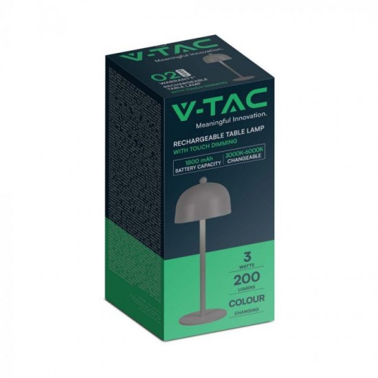 Veioza LED 3W 300mm dimabila cu touch si baterie reincarcabila cablu port USB 3in1 corp gri IP20