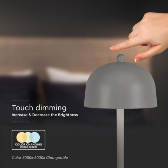 Veioza LED 3W 300mm dimabila cu touch si baterie reincarcabila cablu port USB 3in1 corp gri IP20
