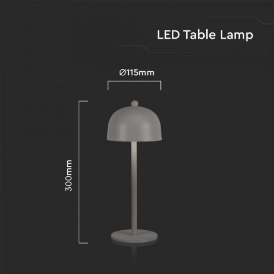 Veioza LED 3W 300mm dimabila cu touch si baterie reincarcabila cablu port USB 3in1 corp gri IP20