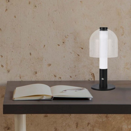 Veioza LED 2W 300mm dimabila cu touch si baterie reincarcabila cablu port USB 3in1 corp negru abajur sticla IP20