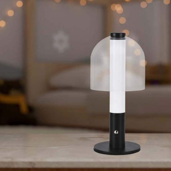 Veioza LED 2W 300mm dimabila cu touch si baterie reincarcabila cablu port USB 3in1 corp negru abajur sticla IP20