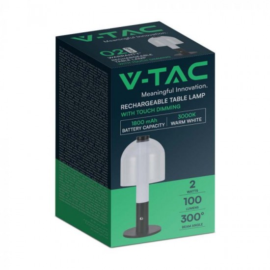 Veioza LED 2W 300mm dimabila cu touch si baterie reincarcabila cablu port USB 3in1 corp negru abajur sticla IP20