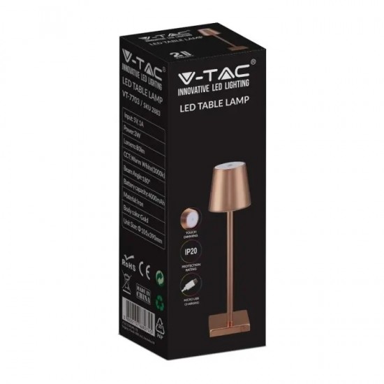 Veioza LED 3W dimabila cu touch cablu port USB corp auriu P20