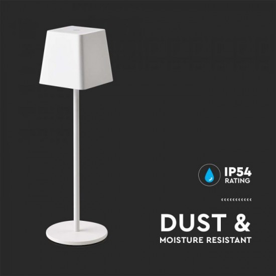 Veioza LED de exterior 2W patrata dimabila cu touch cablu port USB tip C corp alb lumina calda IP54