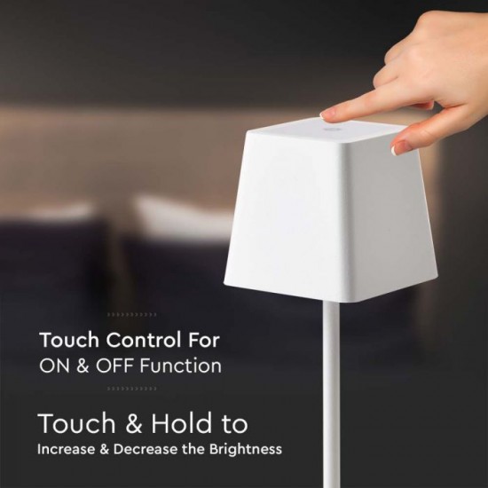 Veioza LED de exterior 2W patrata dimabila cu touch cablu port USB tip C corp alb lumina calda IP54