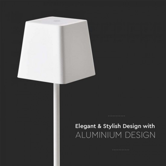 Veioza LED de exterior 2W patrata dimabila cu touch cablu port USB tip C corp alb lumina calda IP54