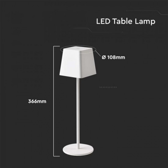 Veioza LED de exterior 2W patrata dimabila cu touch cablu port USB tip C corp alb lumina calda IP54