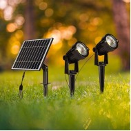 Set 2 buc tarusi LED de gradina 2x1.2W cu panou solar corp negru lumina calda IP65 cablu 4m