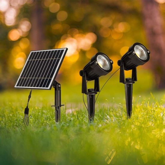 Set 2 buc tarusi LED de gradina 2x1.2W cu panou solar corp negru lumina calda IP65 cablu 4m