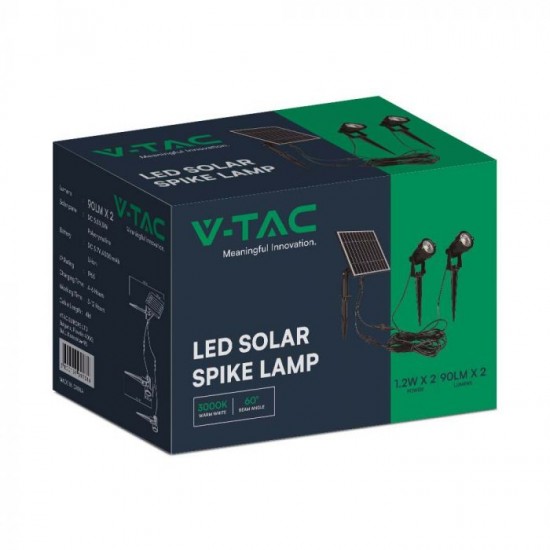 Set 2 buc tarusi LED de gradina 2x1.2W cu panou solar corp negru lumina calda IP65 cablu 4m