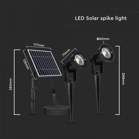 Set 2 buc tarusi LED de gradina 2x1.2W cu panou solar corp negru lumina calda IP65 cablu 4m