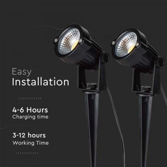 Set 2 buc tarusi LED de gradina 2x1.2W cu panou solar corp negru lumina calda IP65 cablu 4m