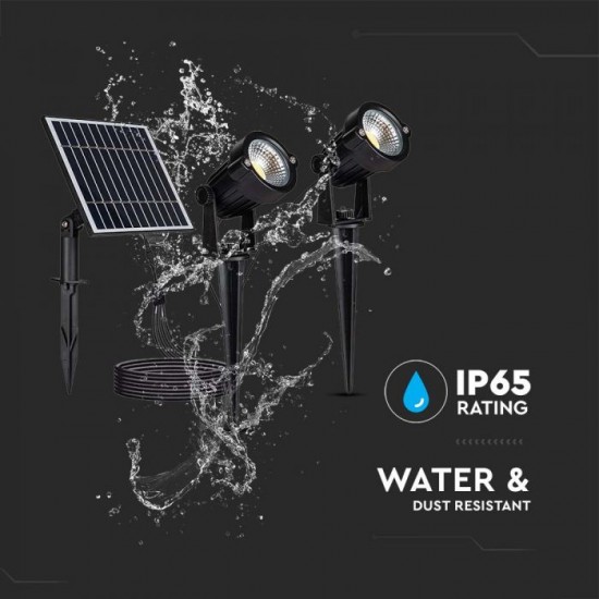 Set 2 buc tarusi LED de gradina 2x1.2W cu panou solar corp negru lumina calda IP65 cablu 4m