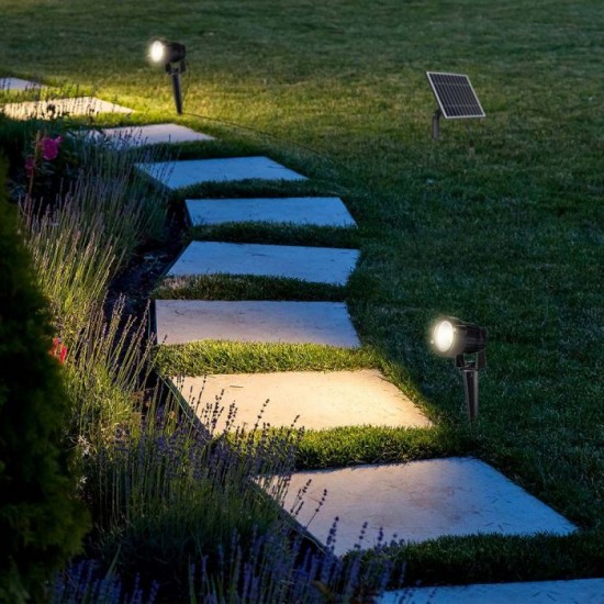 Set 2 buc tarusi LED de gradina 2x1.2W cu panou solar corp negru lumina calda IP65 cablu 4m