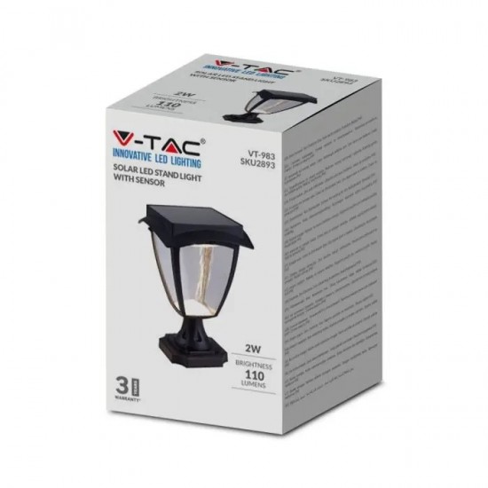 Lampadar LED solar de gradina 2W cu senzor negru mat lumina calda+rece IP65