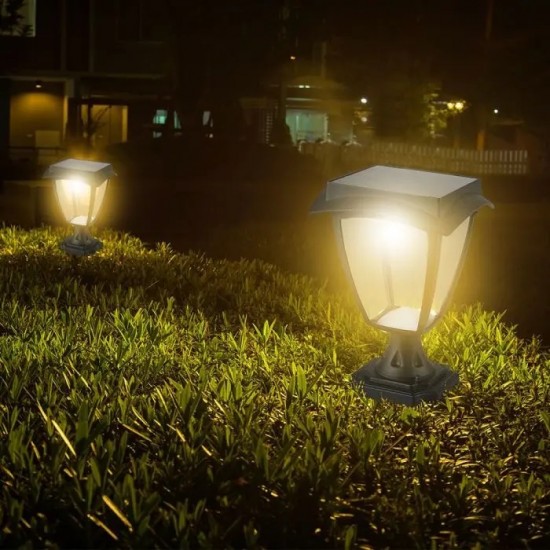 Lampadar LED solar de gradina 2W cu senzor negru mat lumina calda+rece IP65