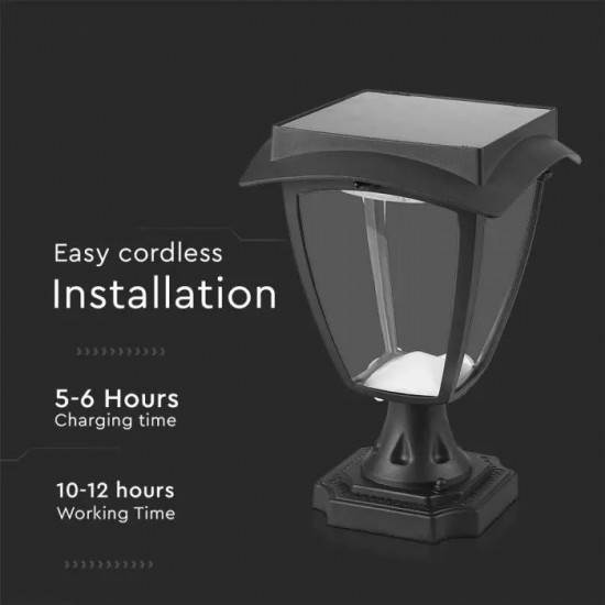 Lampadar LED solar de gradina 2W cu senzor negru mat lumina calda+rece IP65