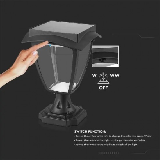 Lampadar LED solar de gradina 2W cu senzor negru mat lumina calda+rece IP65