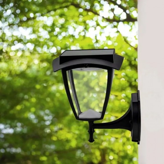Aplica LED solara de perete 2W cu senzor negru mat geam transparent lumina calda+rece IP65