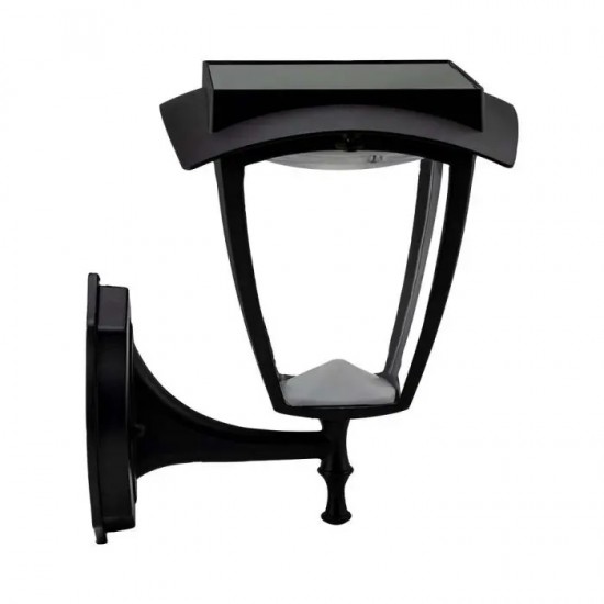 Aplica LED solara de perete 2W cu senzor negru mat geam transparent lumina calda+rece IP65