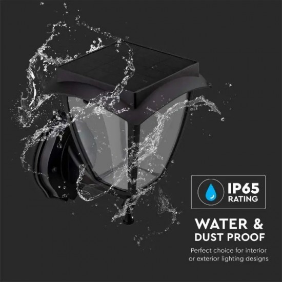 Aplica LED solara de perete 2W cu senzor negru mat geam transparent lumina calda+rece IP65