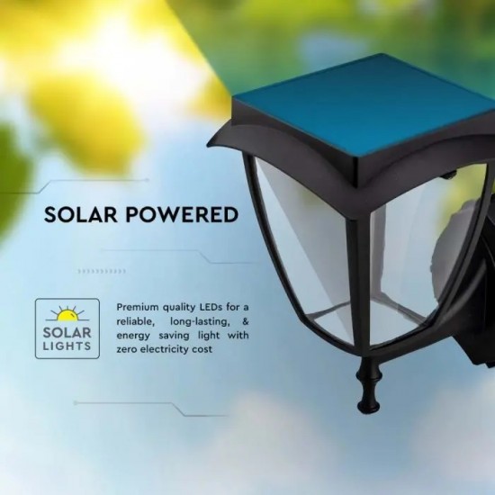 Aplica LED solara de perete 2W cu senzor negru mat geam transparent lumina calda+rece IP65