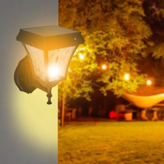 Aplica LED solara de perete 2W cu senzor negru mat lumina calda+rece IP65