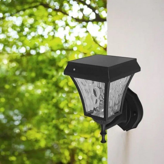 Aplica LED solara de perete 2W cu senzor negru mat lumina calda+rece IP65
