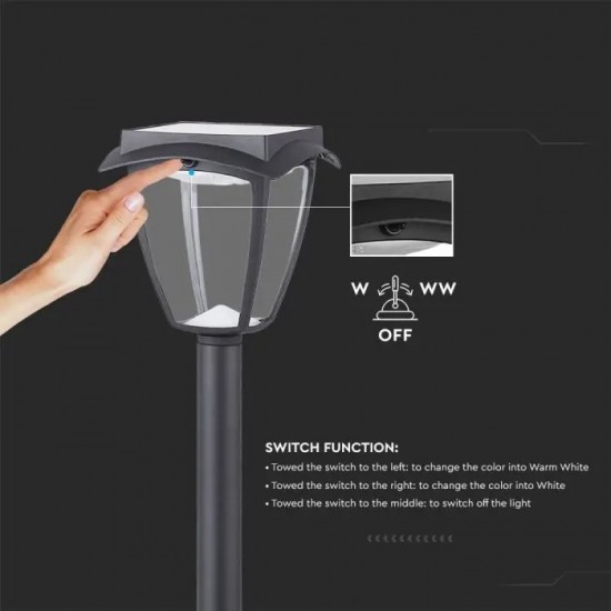 Stalpisor LED solar de gradina 2W cu senzor 93cm negru mat lumina calda+rece IP65