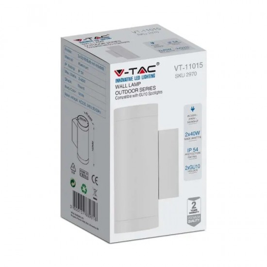 Aplica de perete cu dulie 2xGU10 rotunda iluminare sus jos alba IP54