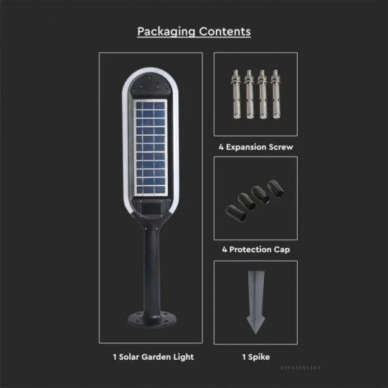 Stalpisor LED solar de gradina 5W cu pichet si senzor de lumina corp alb negru IP65