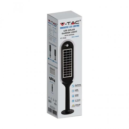 Stalpisor LED solar de gradina 5W cu pichet si senzor de lumina corp alb negru IP65