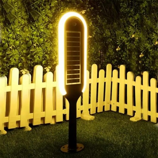 Stalpisor LED solar de gradina 5W cu pichet si senzor de lumina corp alb negru IP65