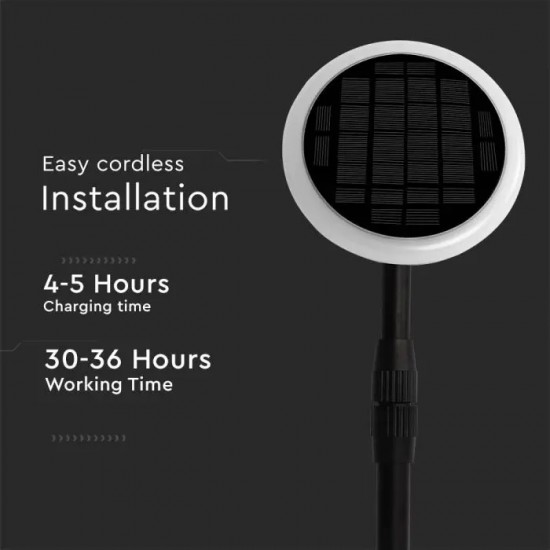 Stalpisor LED solar de gradina 8W cu senzor de lumina orientabil inaltime ajustabila corp alb negru IP65