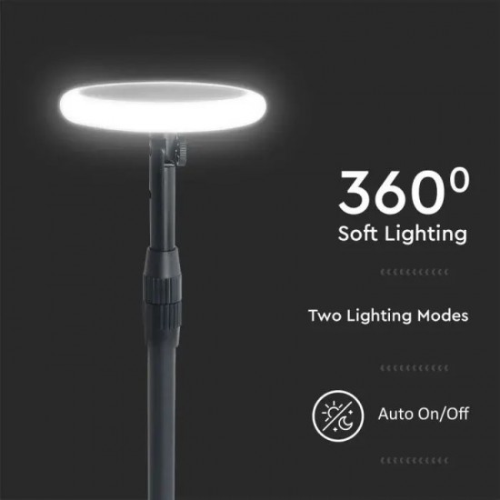 Stalpisor LED solar de gradina 8W cu senzor de lumina orientabil inaltime ajustabila corp alb negru IP65